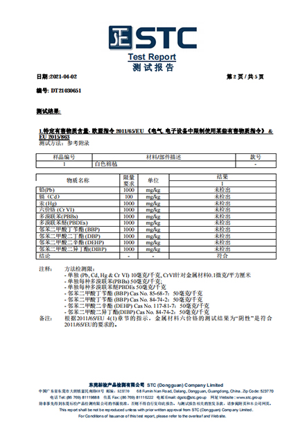 棉氈限定物質(zhì)測試報告